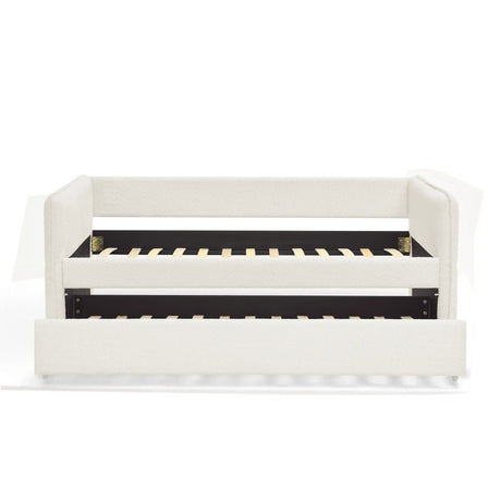 Twin Upholstered Boucle Daybed With Functional Trundle - Omega Lifestyles