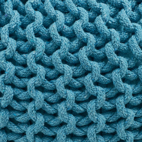 Modern Aqua Cotton Knit Weave Round Pouf 20-Inch - Omega Lifestyles