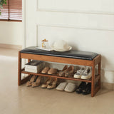 Walnut Rubber Wood Shoe Stool With Flip-Top Storage Bench - Omega Lifestyles