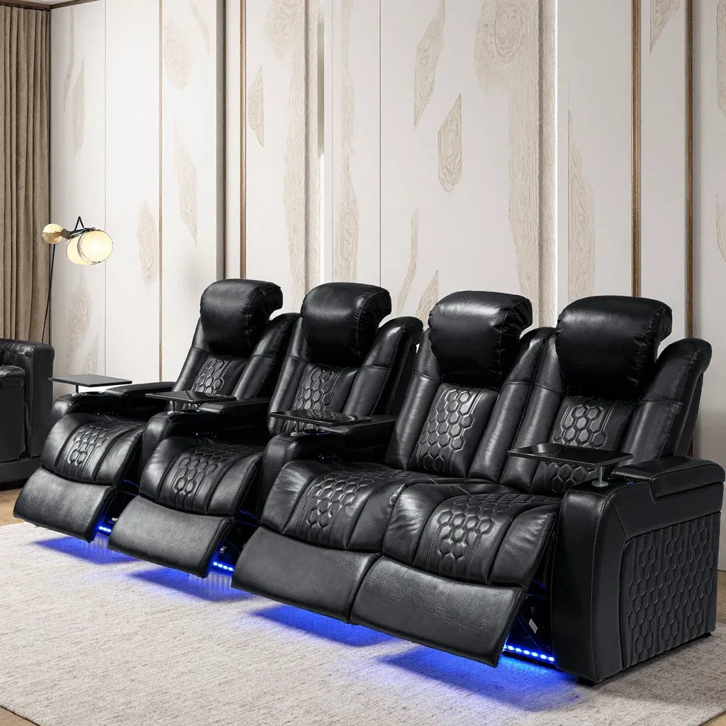 Power Recliner Genuine Leather Fully Adjustable With RGB Lighting - Omega Lifestyles