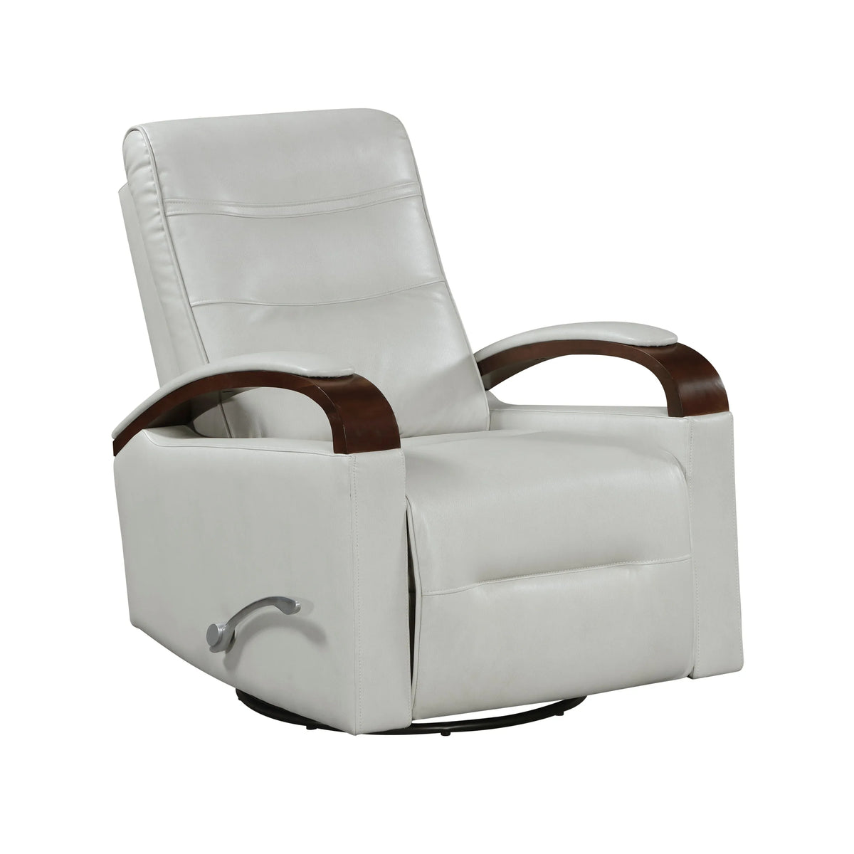 Swivel Gliding Recliner Faux Leather With Solid Rubberwood Arms - Omega Lifestyles