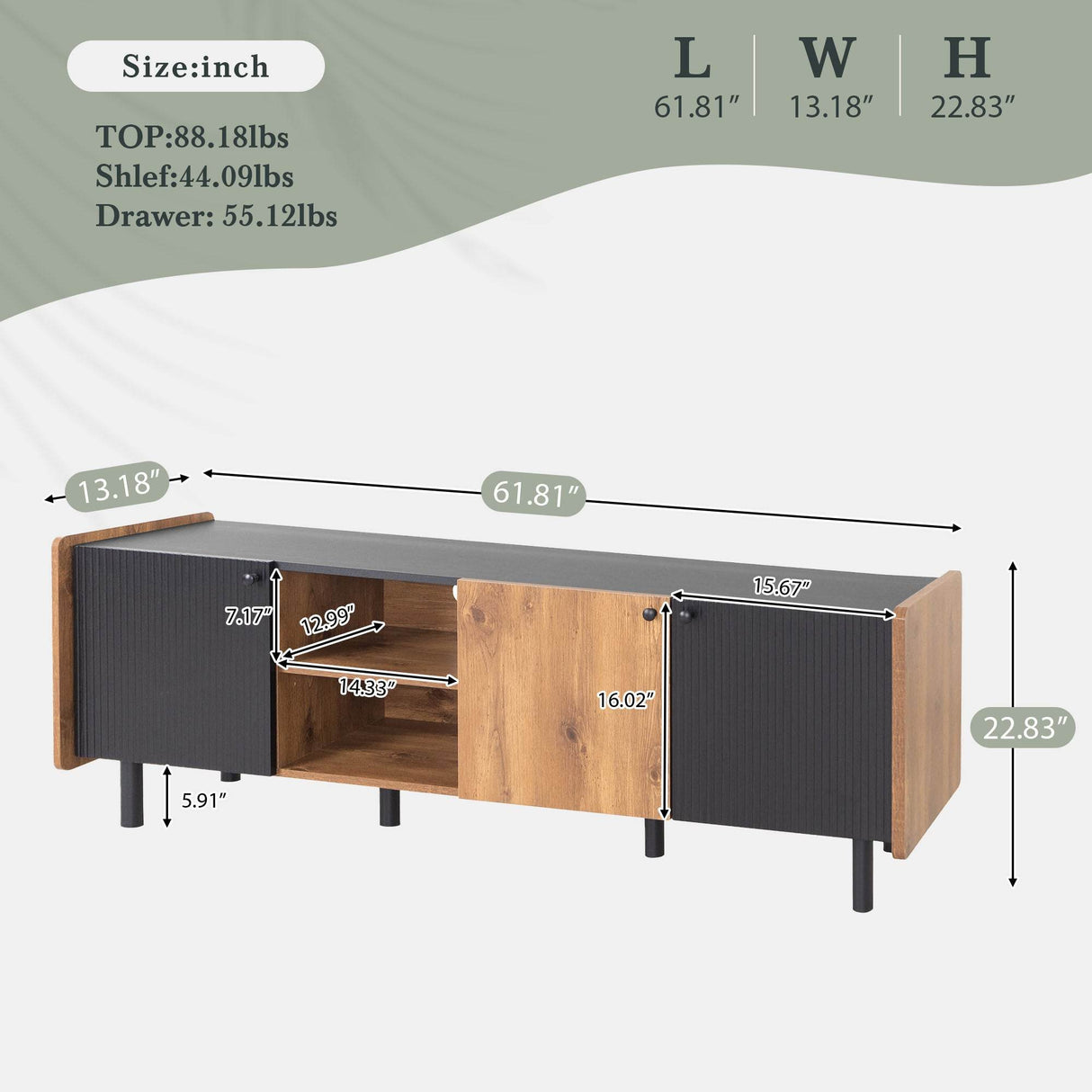 Mid Century Modern TV Stand With Storage Cabinets - Sleep Galleria