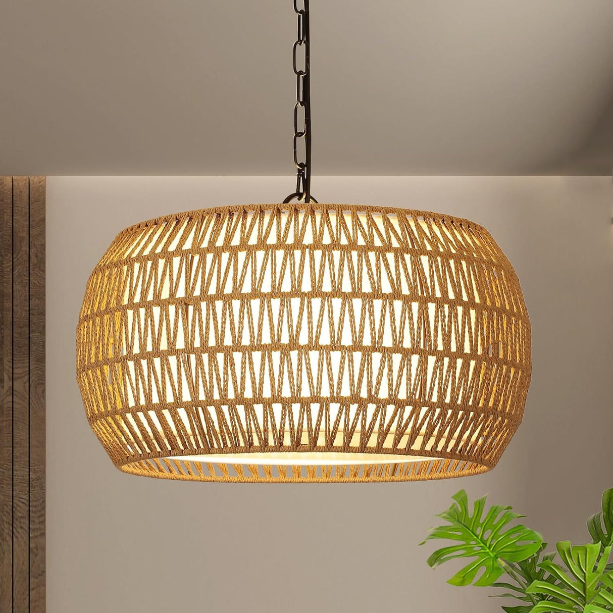 Boho Farmhouse 5-Light Rattan Metal Chandelier