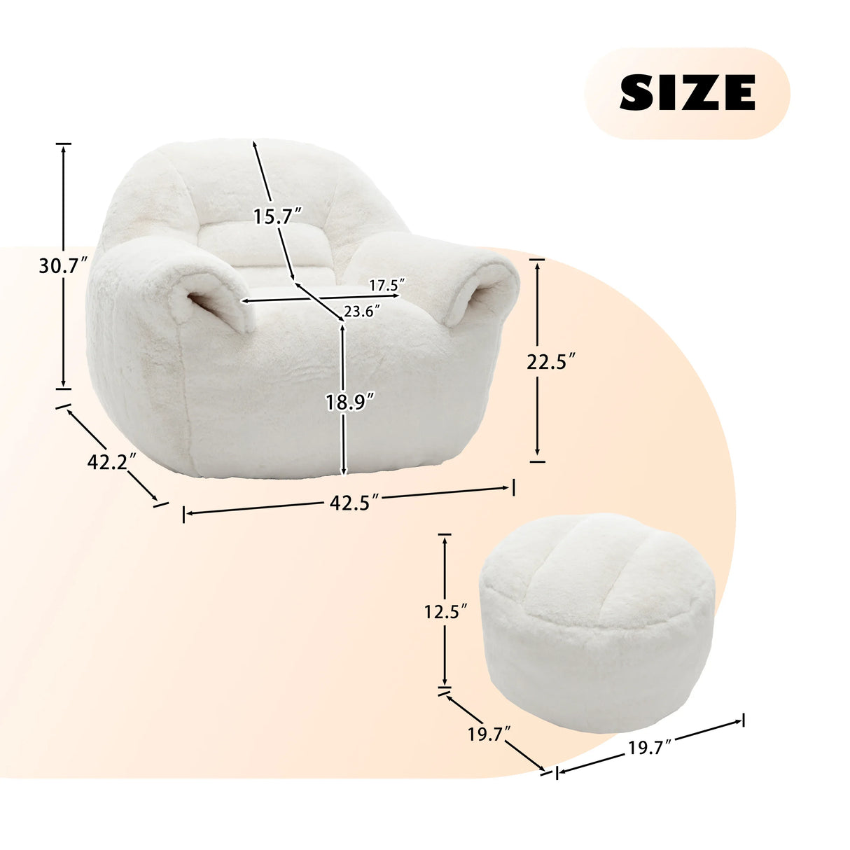 Faux Fur High Density Foam Bean Bag Chair With Footstool - Omega Lifestyles