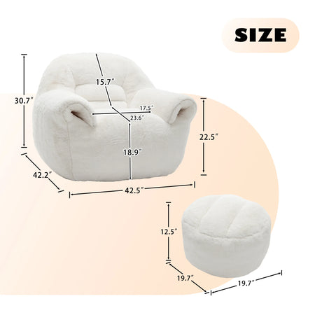Faux Fur High Density Foam Bean Bag Chair With Footstool - Omega Lifestyles