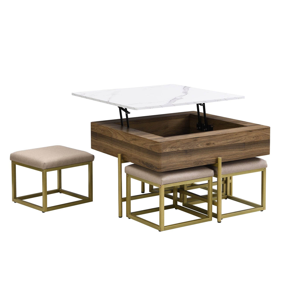 Modern Square Lift-Top Coffee Table Set With Ottomans - Sleep Galleria