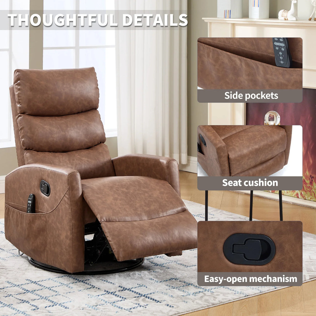 Heat Massage Recliner Chair With Swivel Rocker And Heat - Omega Lifestyles
