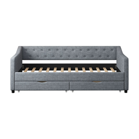 Twin Upholstered Linen Daybed With Storage Drawers - Omega Lifestyles