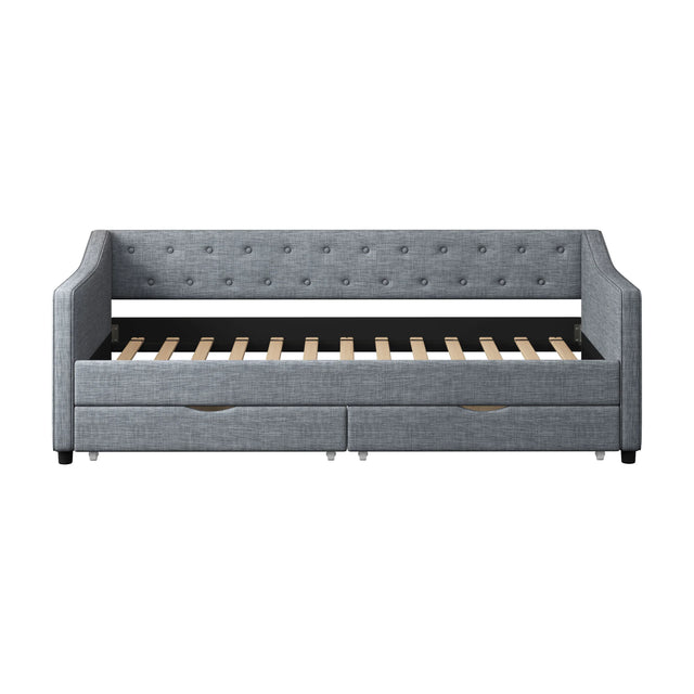 Twin Upholstered Linen Daybed With Storage Drawers - Omega Lifestyles