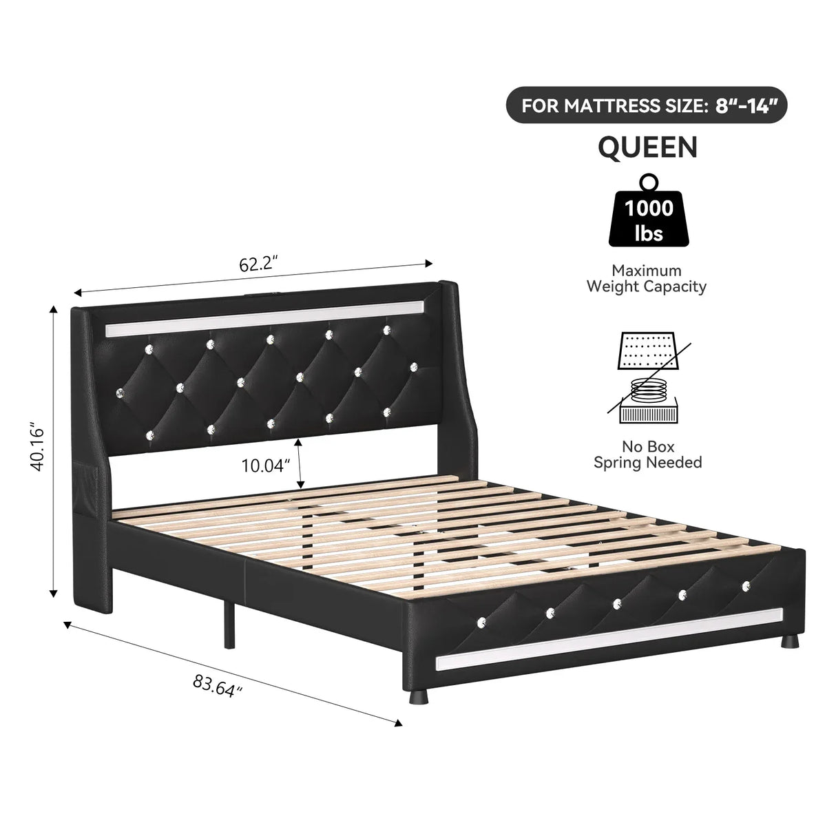 Queen Modern Upholstered Platform Bed Frame With Charging - Omega Lifestyles