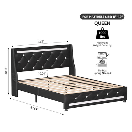 Queen Modern Upholstered Platform Bed Frame With Charging - Omega Lifestyles