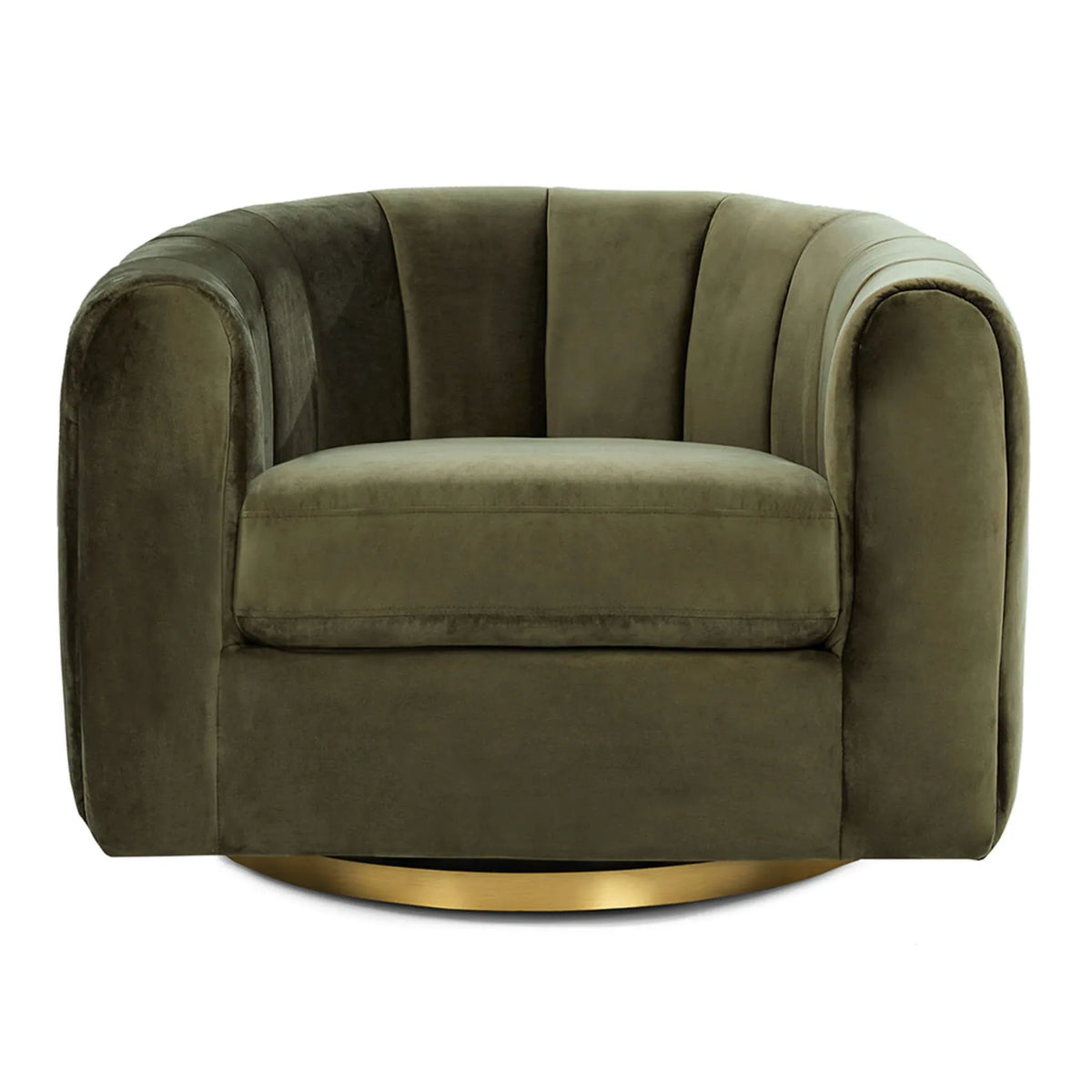 Green Velvet Gold-Plated Metal Swivel Accent Chair - Omega Lifestyles