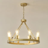 Farmhouse Wagon Wheel Gold Metal Chandelier 24-Inch - Omega Lifestyles