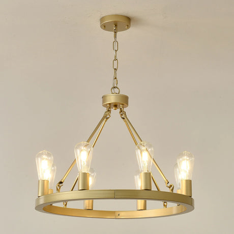 Farmhouse Wagon Wheel Gold Metal Chandelier 24-Inch - Omega Lifestyles