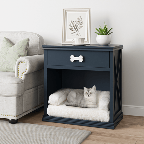 Vintage Blue Wood Pet Furniture Storage Cabinet With Light - Sleep Galleria