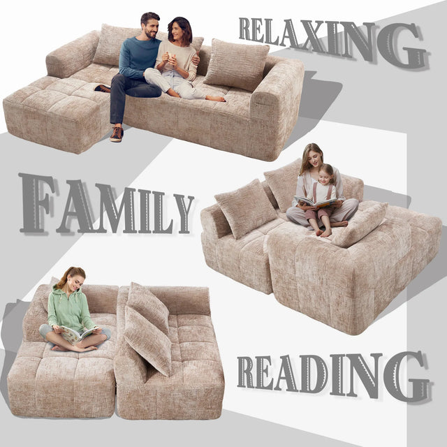 Chenille Modular 3-Seat Sectional Sofa With Side Pockets - Omega Lifestyles