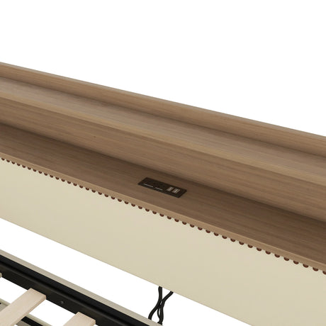 Twin PU Leather Daybed With Trundle Charging Station LED Light - Omega Lifestyles