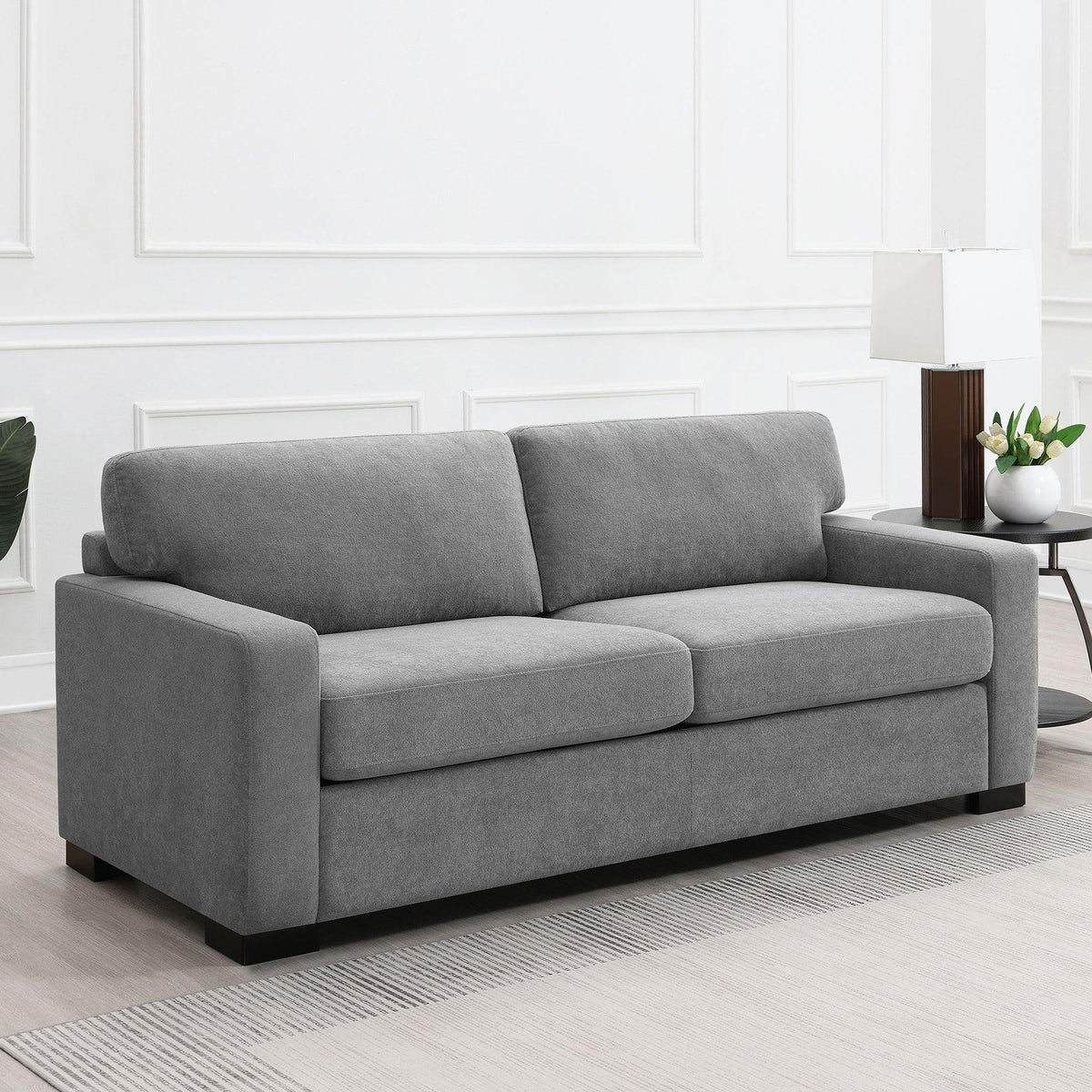 Grey Upholstered Contemporary Track-Arm Sleeper Sofa - Omega Lifestyles