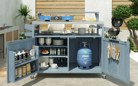 Outdoor Rolling Grill Cart With Raised Shelf Storage - Omega Lifestyles