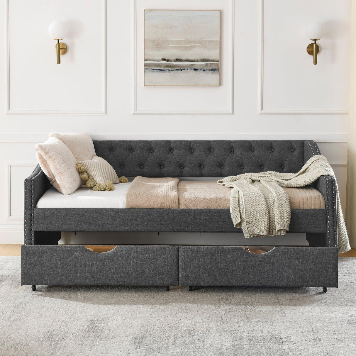 Twin Upholstered Tufted Daybed With Storage Drawers - Omega Lifestyles