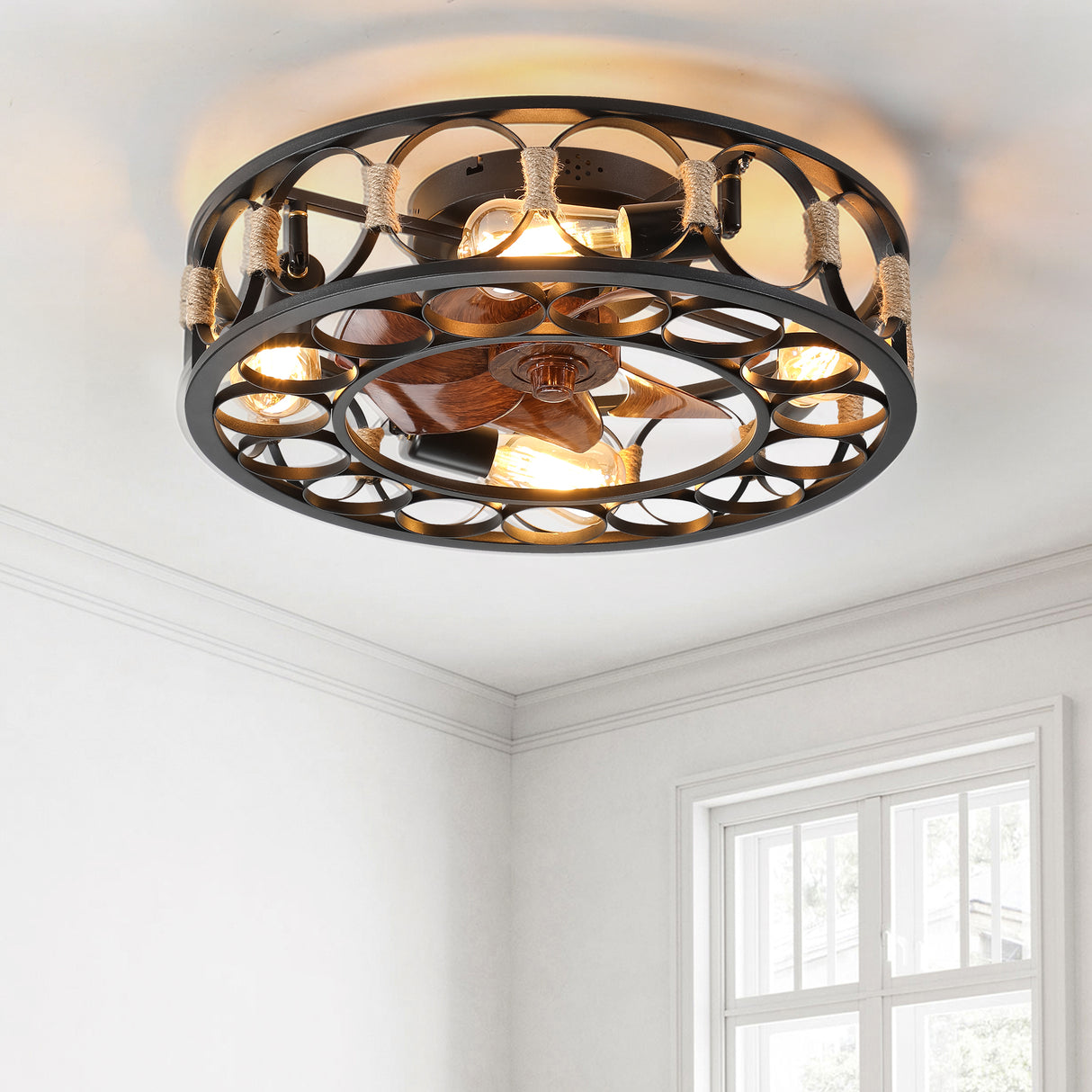 Farmhouse Caged Ceiling Fan With Lights Remote Control