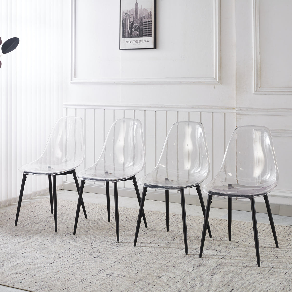 Set of 4 Contemporary Transparent Black Metal Pet Chairs