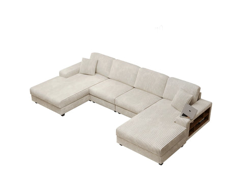 Modern Convertible U-Shaped Corduroy Fabric Sofa - Omega Lifestyles