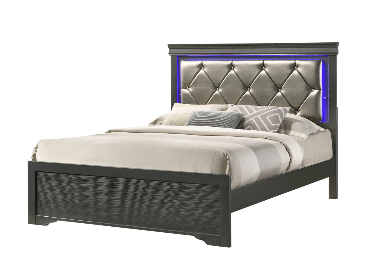 Modern Queen Upholstered Wood Bed With LED Headboard - Omega Lifestyles