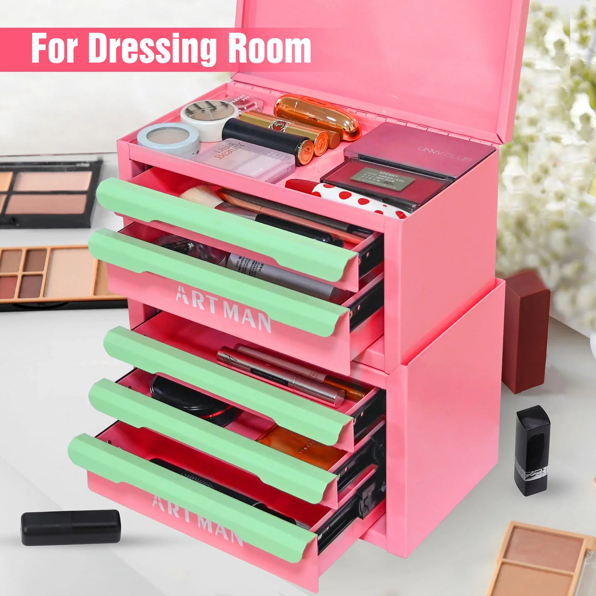 Five-Drawer Pink-Green Cold Rolled Steel Storage Box - Omega Lifestyles