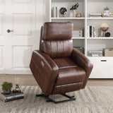 Brown Faux Leather Power Lift Recliner Chair With Motion