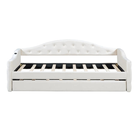 Twin Velvet Tufted Upholstered Daybed With Trundle And USB Charging - Omega Lifestyles