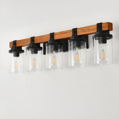 5-Light Matte Black Wood Glass Shade Wall Lamps - Omega Lifestyles
