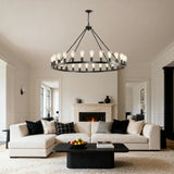 Farmhouse Matte Black Wagon Wheel 12-Light Chandelier - Omega Lifestyles