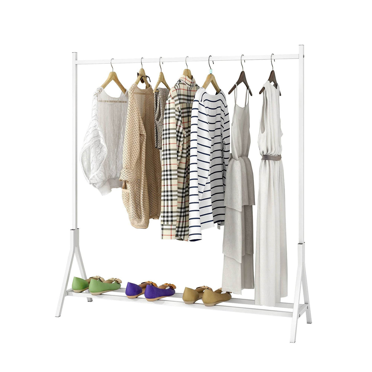 Industrial Vintage Metal Freestanding White Garment Rack - Omega Lifestyles