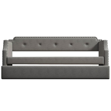 Gray Linen Upholstered Twin Daybed With Trundle - Omega Lifestyles