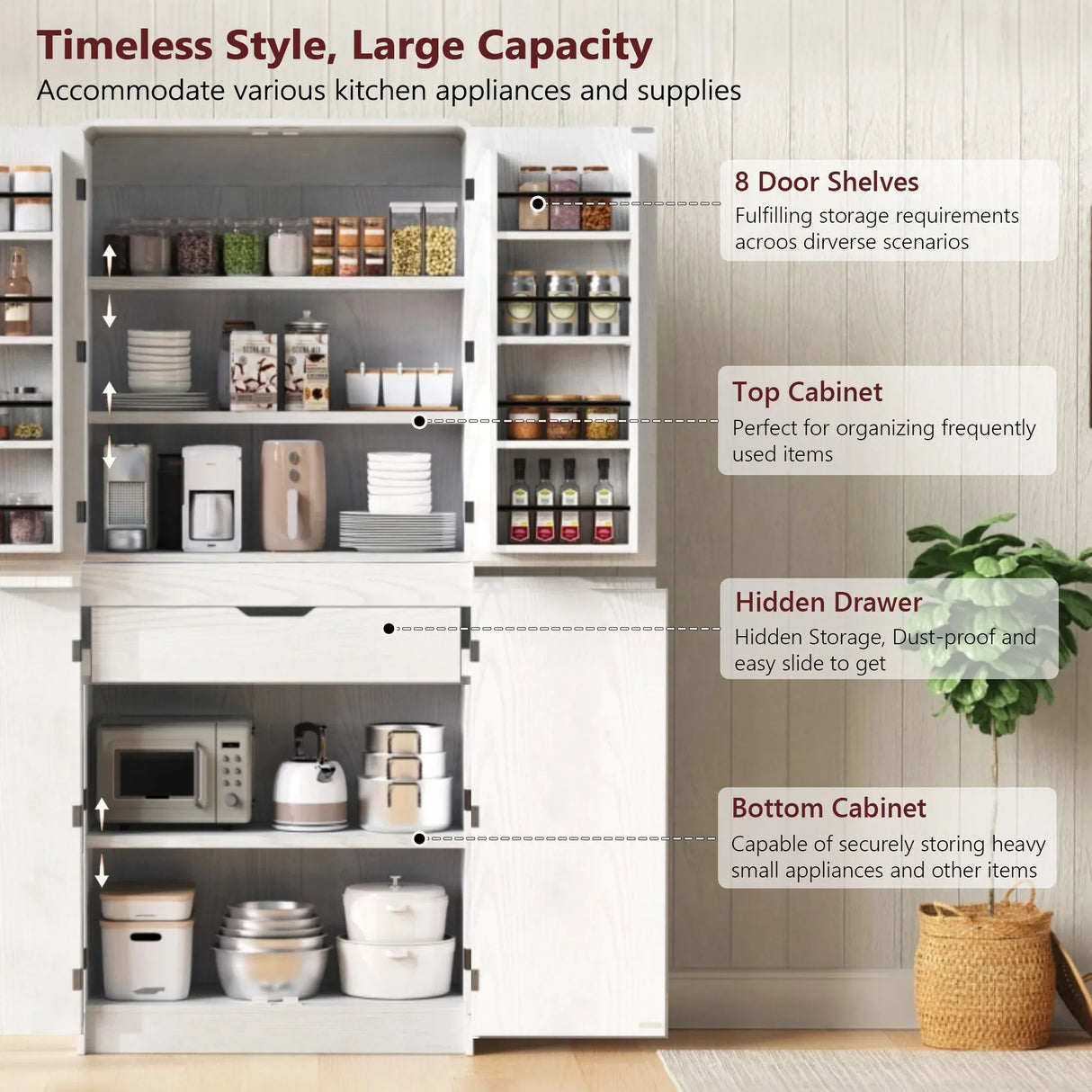 Modern Curved Design Kitchen Pantry Cabinet With Drawer - Omega Lifestyles