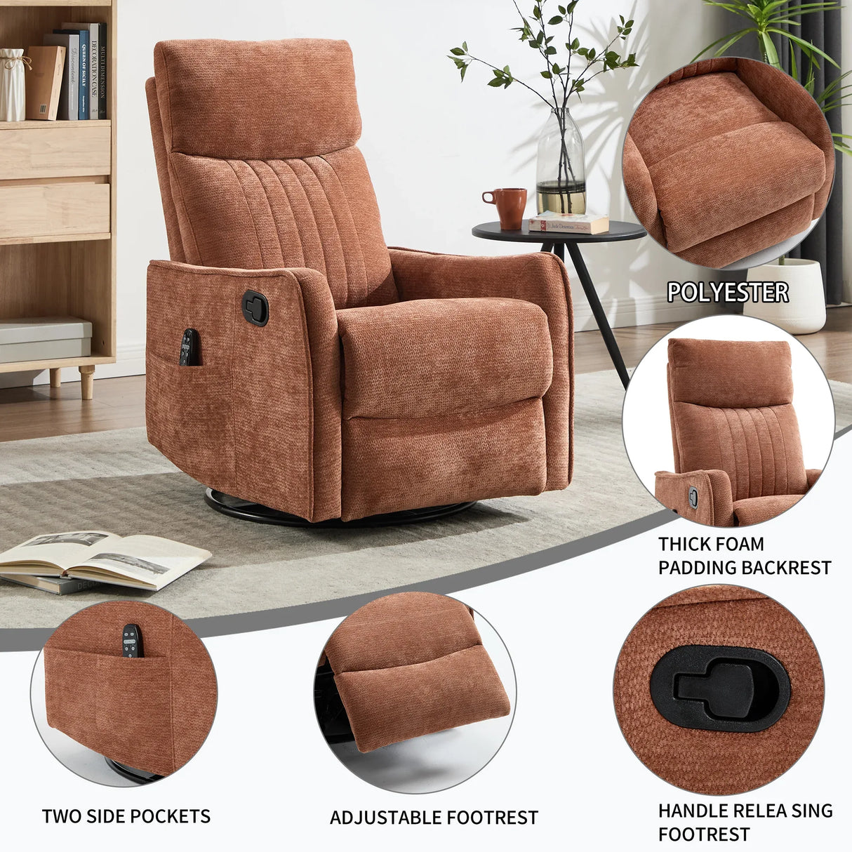 Orange Medium-Firm Chenille Fabric Massage Recliner Chair - Omega Lifestyles