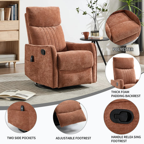 Orange Medium-Firm Chenille Fabric Massage Recliner Chair - Omega Lifestyles