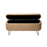 Camel Faux Fur Storage Ottoman Bench With Gold Legs - Omega Lifestyles