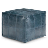 Teal Genuine Buffalo Leather Square Pouf Seating - Omega Lifestyles