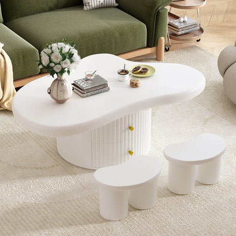 Cloud-Shaped Coffee Table With Stools And Drawers - Sleep Galleria