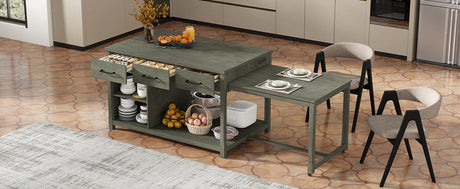Expandable Retro Kitchen Island With Built-In Power Outlets - Omega Lifestyles