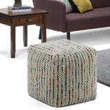 Multi-Color Handwoven Wool Fabric Cube Pouf - Omega Lifestyles