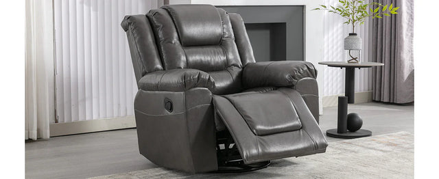 Grey PU Manual Reclining Rocking Swivel Recliner Chair - Omega Lifestyles
