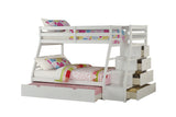 Twin Full White Synthetic Wood Bunk Bed With Trundle Storage - Omega Lifestyles