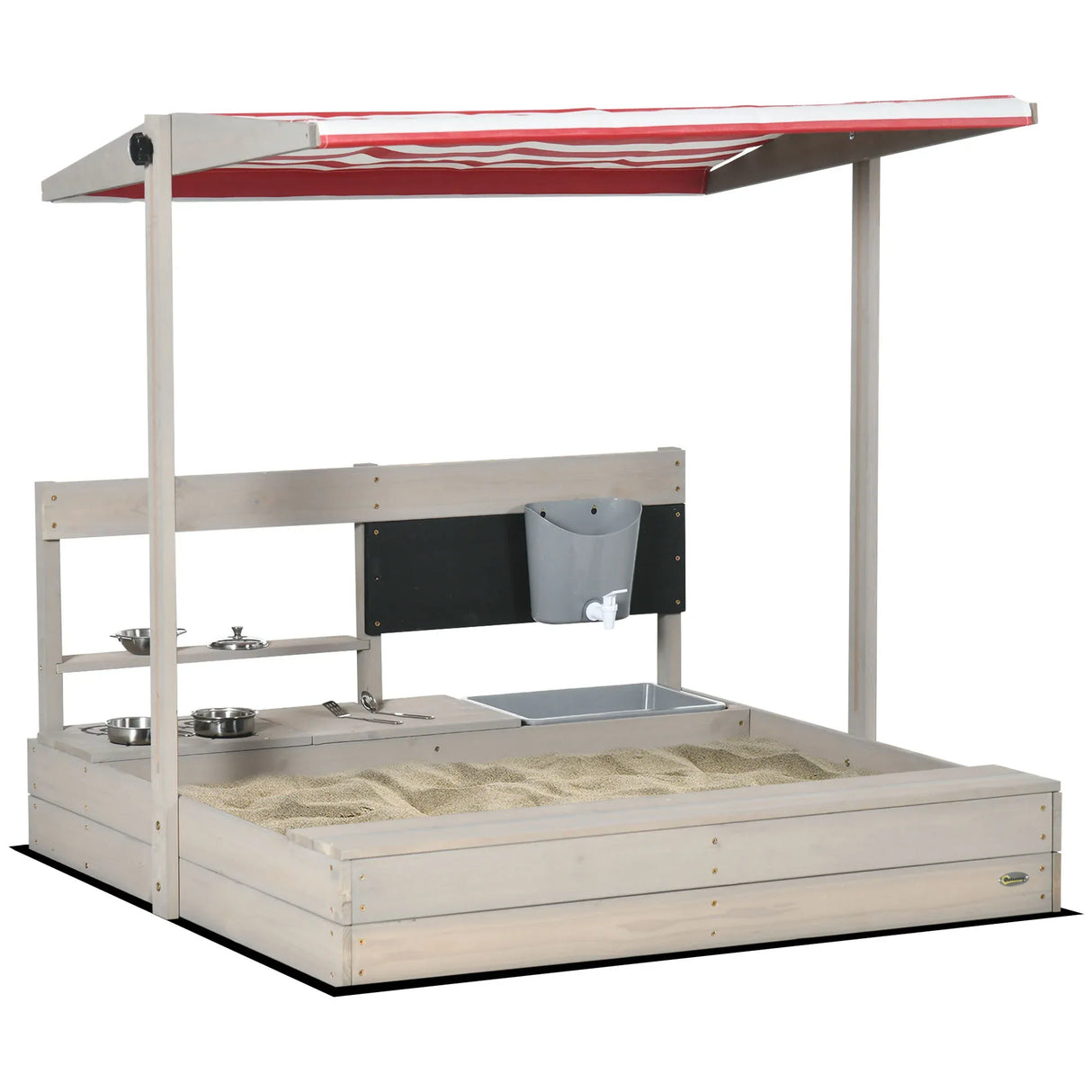 Adjustable Canopy Wooden Kids Sandbox With Kitchen Playset - Omega Lifestyles