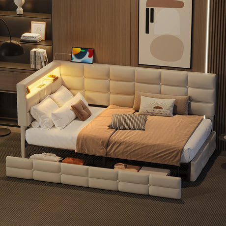 Upholstered Twin Daybed With Storage Drawers And Charging Station - Omega Lifestyles