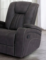 Transitional Dark Gray Fabric Glider Recliner With Cup Holders - Omega Lifestyles