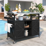 Farmhouse Solid Fir Wood Outdoor Kitchen Island Cart - Omega Lifestyles