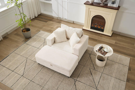 Beige Corduroy Chaise Lounge Chair With Ottoman - Omega Lifestyles